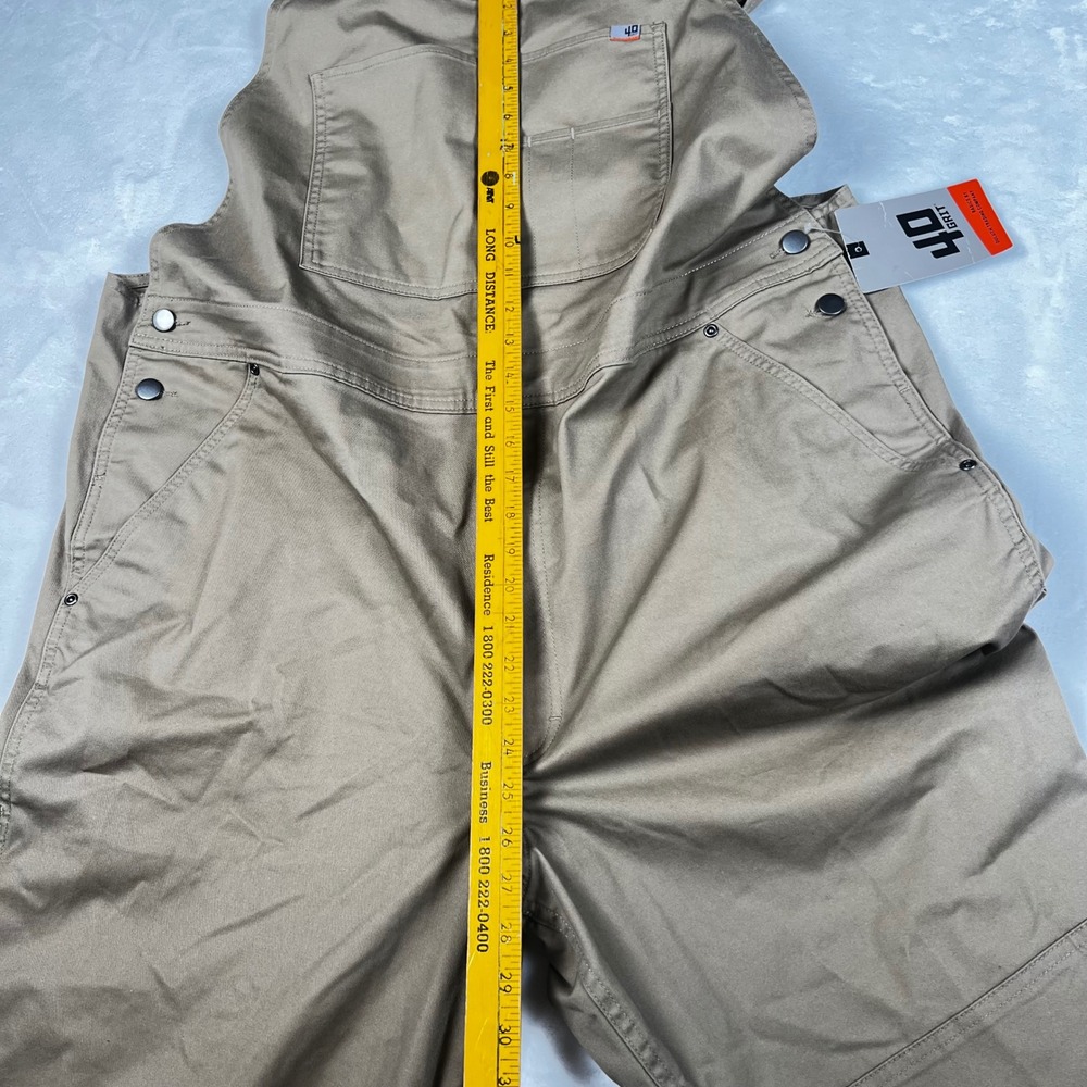 Duluth Trading Co 40 Grit Flex Twill Bib Overalls Mens 2XLx32 Khaki 58417 ELW - Picture 9 of 13